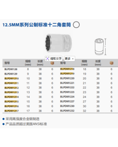 1/2公制标准12角套筒美国蓝点工具